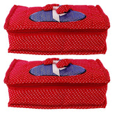 Kuber Industries Heart Home Cotton Multipurpose 7 Pocket Dot Printed Jewellery Storage Bag Pouch/Travel Kit Organizer (Red)-Pack of 2-KUBMART15437